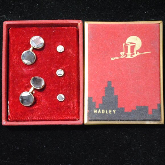 Antique Art Deco Hadley Cufflinks & Shirt Studs Tuxedo Set in Original Box - Picture 1 of 10